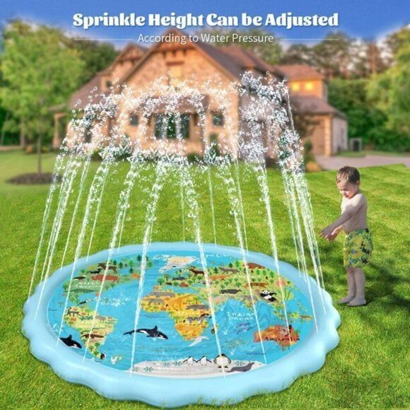 Ottoy Splash Water Mat,68'' Sprinkler Pool Pad 'World Animal Map' learning Toys - Picture 3 of 7